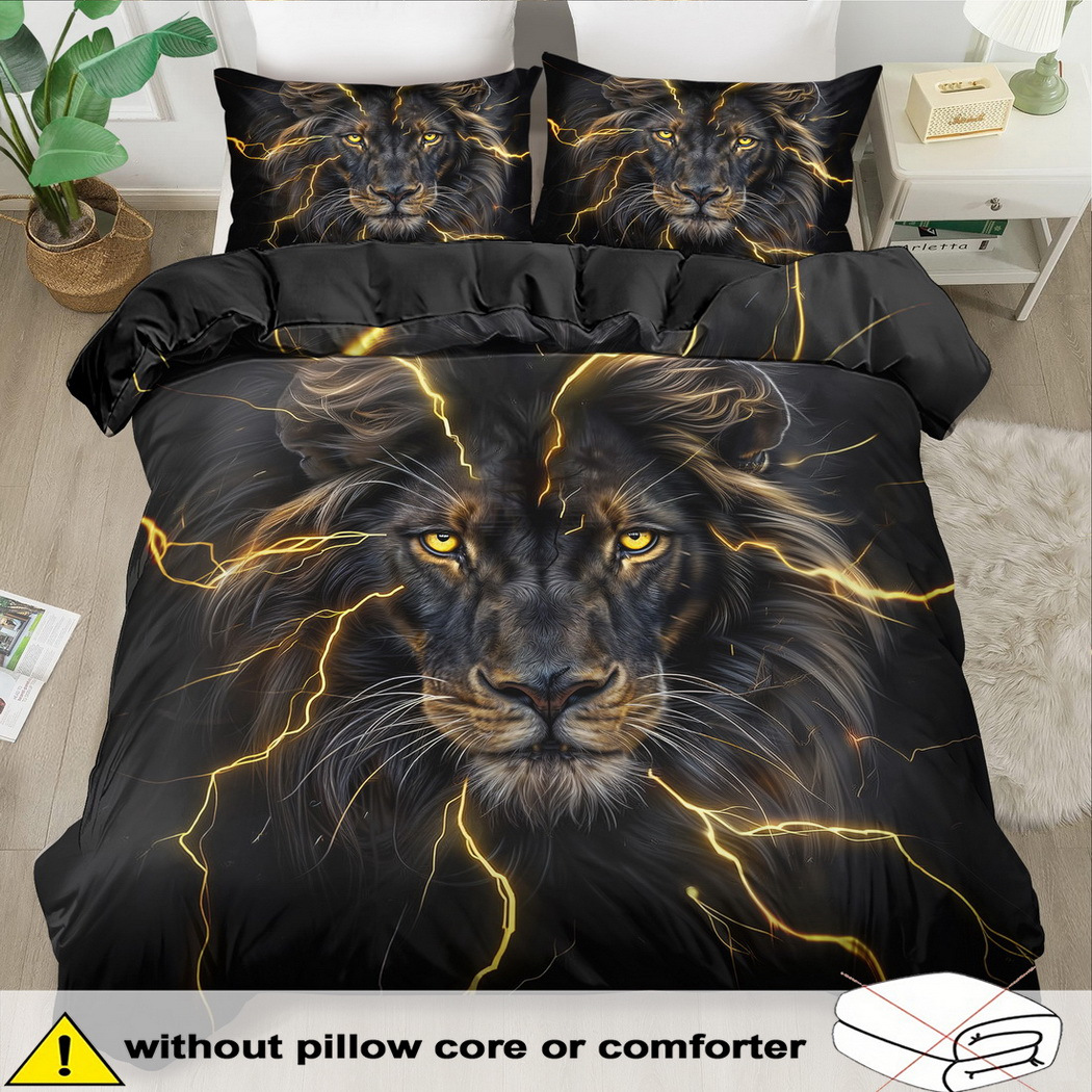 TEMU Ensemble de literie Lion 2/3 pièces, housse de couette Animal, housse de couette Cheetah, décoration de chambre à coucher, chambre , impression
