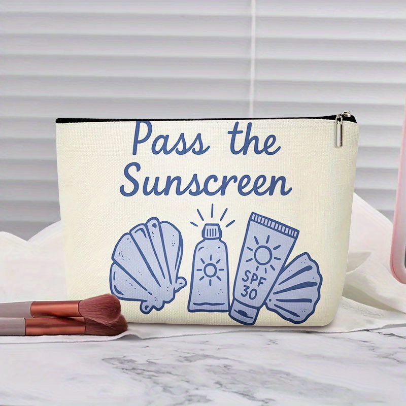 TEMU 1pc Pass The Sunscreen Dual-sided Beach & Sunscreen Design Zipper Travel Storage Box - & Blue Cosmetic Organizer For Toiletries, Accessories,