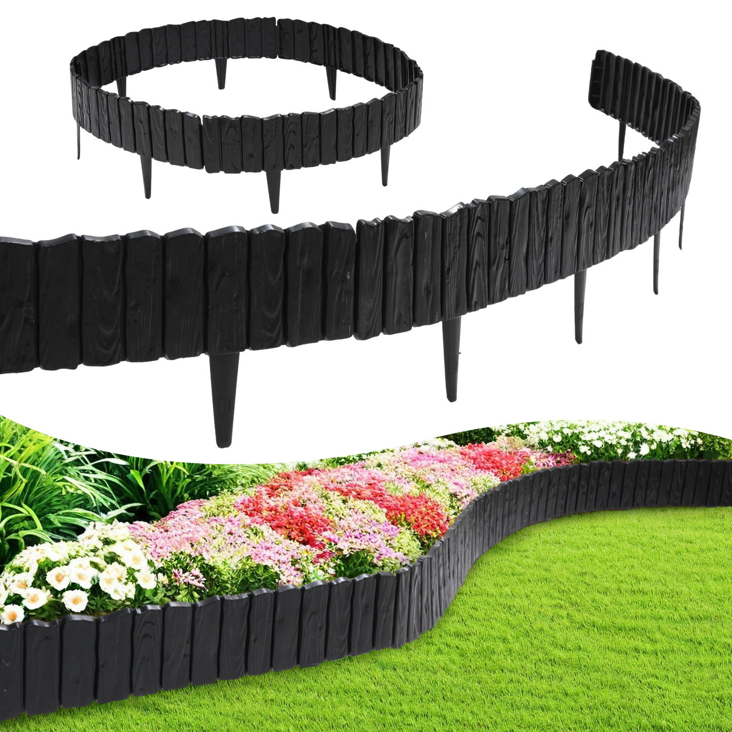 Lawn Edging Wood Look 8/12/16/20pcs Flexible Black/brown/ Bed Edging Plastic 4.6m - 11.5m Plants Mowing Edge Path Edging