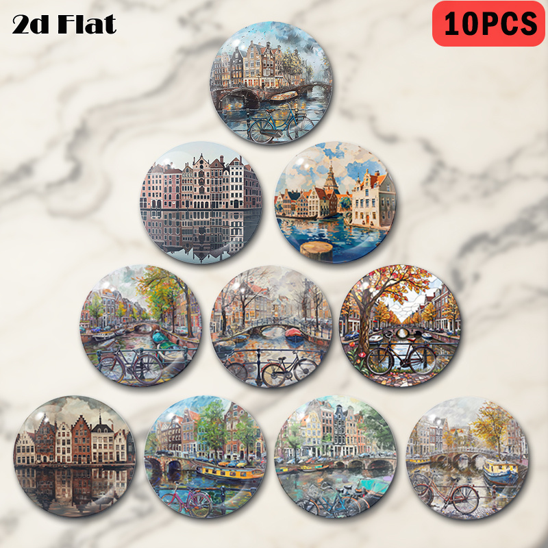 TEMU 10pcs Amsterdam Canal Magnets Suitable For Kitchen Refrigerator, Magnetic Glass Fridge Magnets With Dutch Canal Decor, Ornaments For Whiteboard,