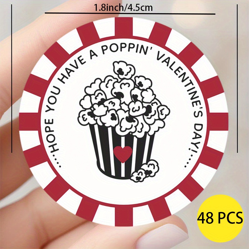 

48pcs Popcorn Valentine's Day Stickers, 1.1" Romantic Red & With "hope A ' Valentine's Day" Message - Ideal For Expressing To Special