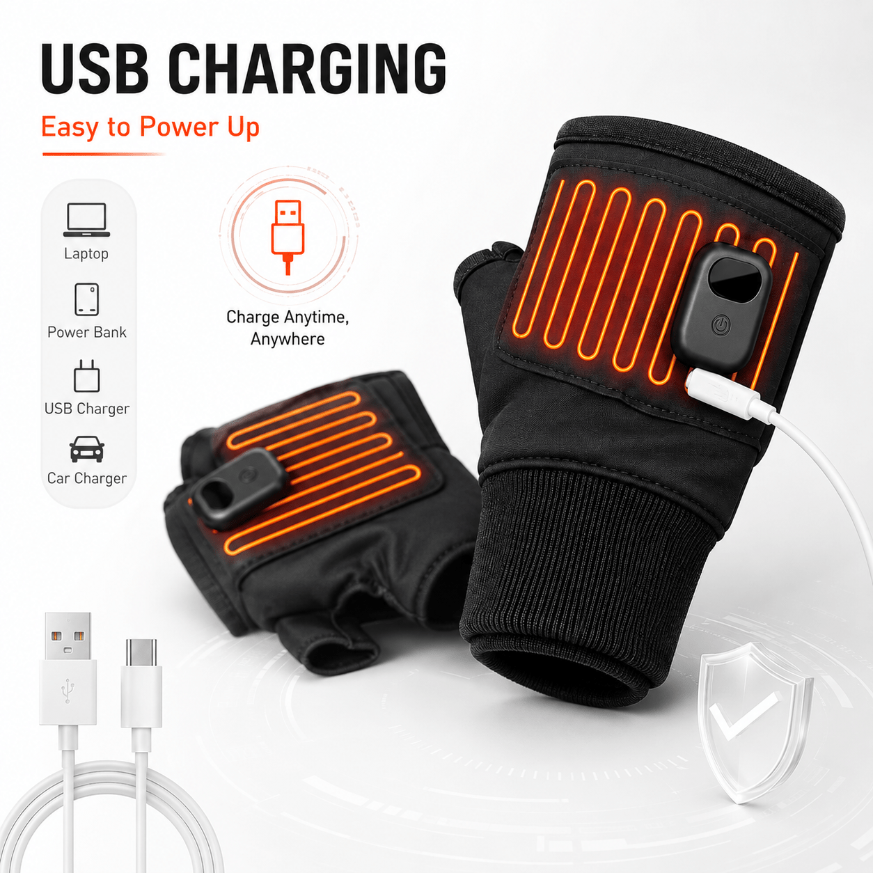 TEMU Men's Usb Heated Fingerless Gloves, Winter Thermal Hand Warmers With Stretch Cuffs, Half-finger Gloves For Typing, Gaming, Office Work, Driving