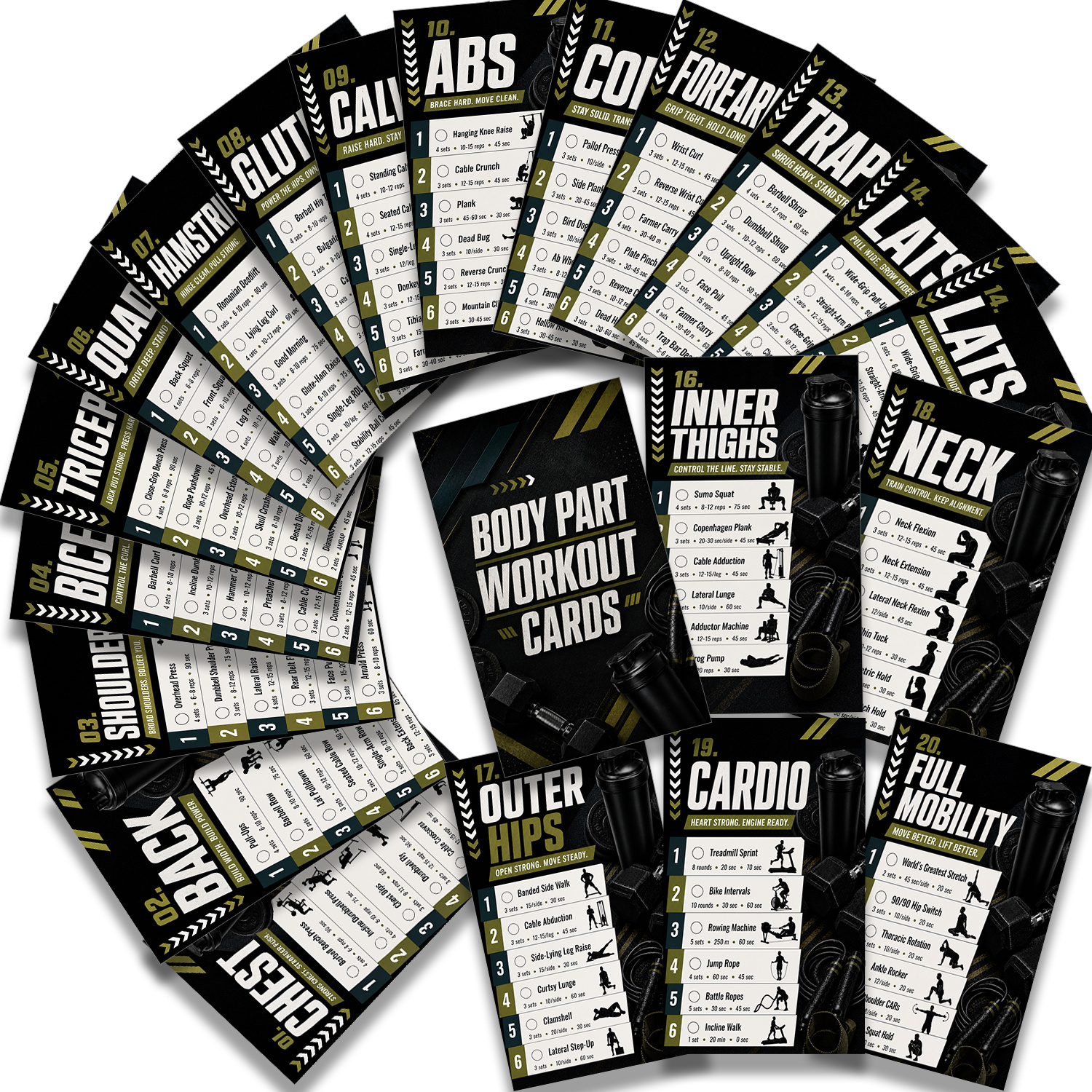 TEMU 20 Cartes d'entraînement pour les différentes parties du corps, Guide d'entraînement de force pour hommes et femmes, Débutants en fitness, et