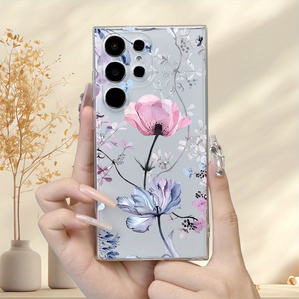 TEMU Phone Case - Trendy And Stylish Transparent Phone Case With Minimalist Floral Patterns, Designed For Men And Women, Offering A Comfortable Grip