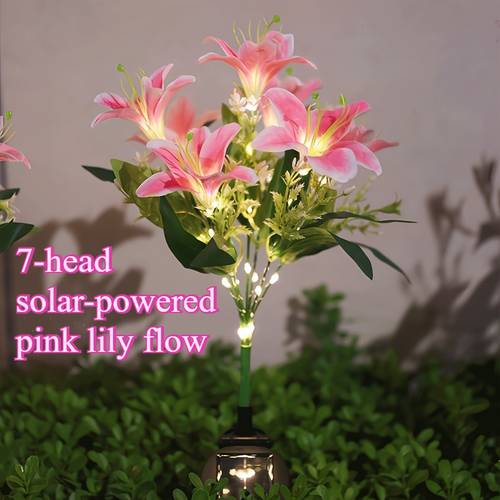 7 head solar powered light pink warm led outdoor solar light lawn walkway light courtyard garden decoration spring mothers day gift