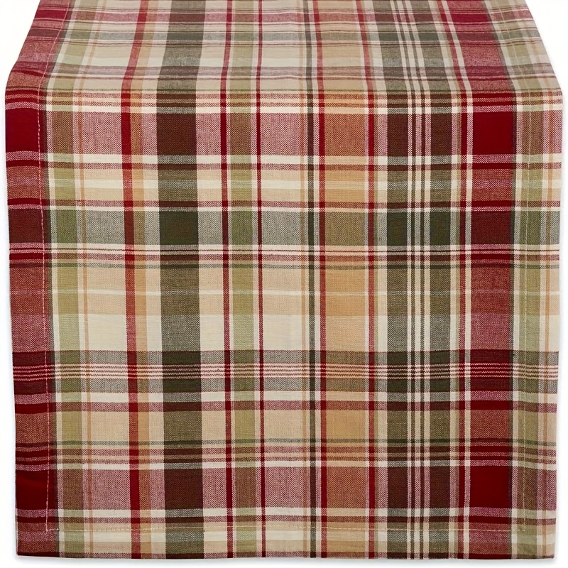 TEMU 1 de Mesa a Cuadros con Diseño a Cuadros en , Verde, Marrón y Beige - Una Pieza Decorativa Rectangular para Cocina y Comedor, para Celebraciones