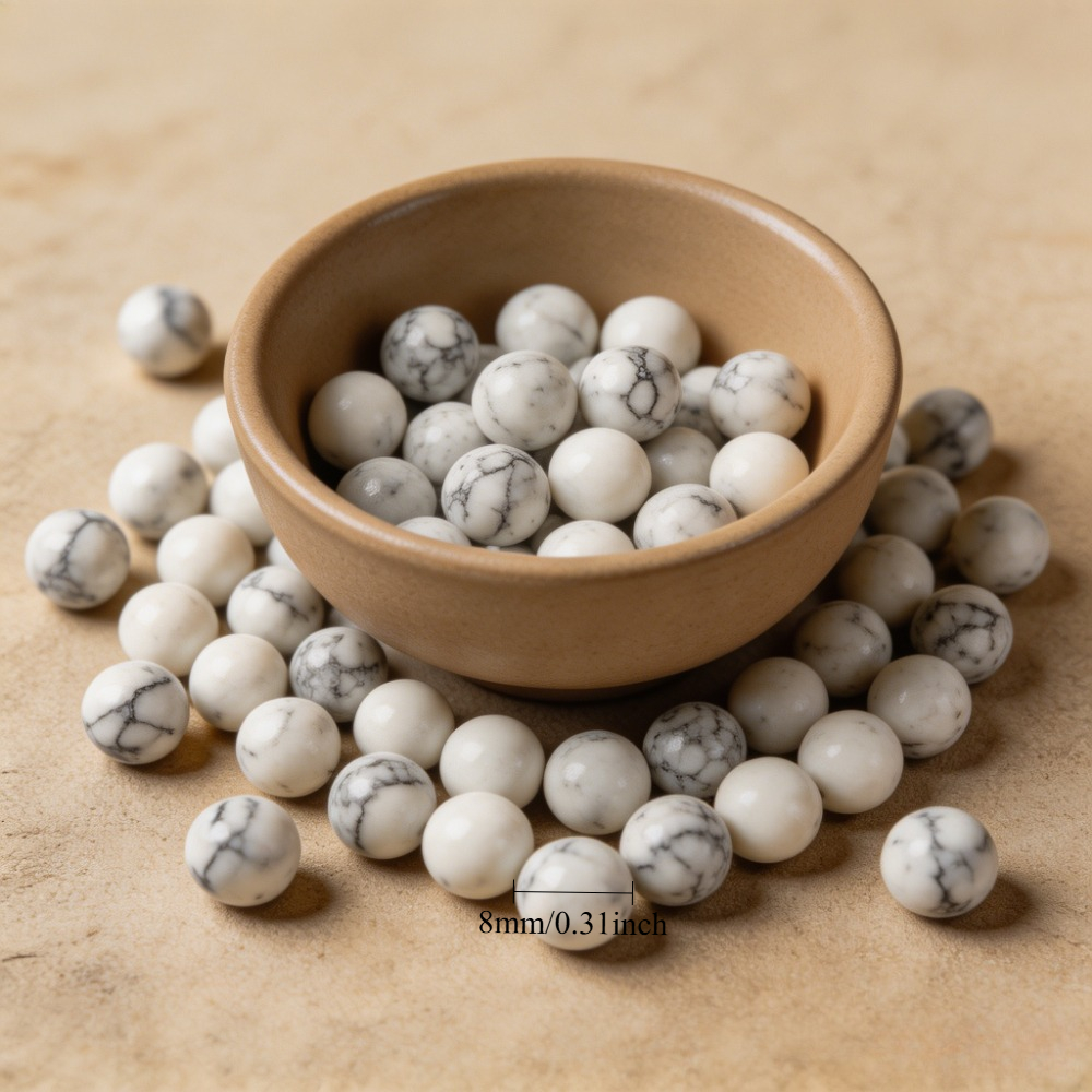 TEMU Beads & Bead Assortments: Multi-specification Natural Howlite, White Onyx, Round Loose Beads, -patterned Stone, Diy Necklace Bracelet Earring