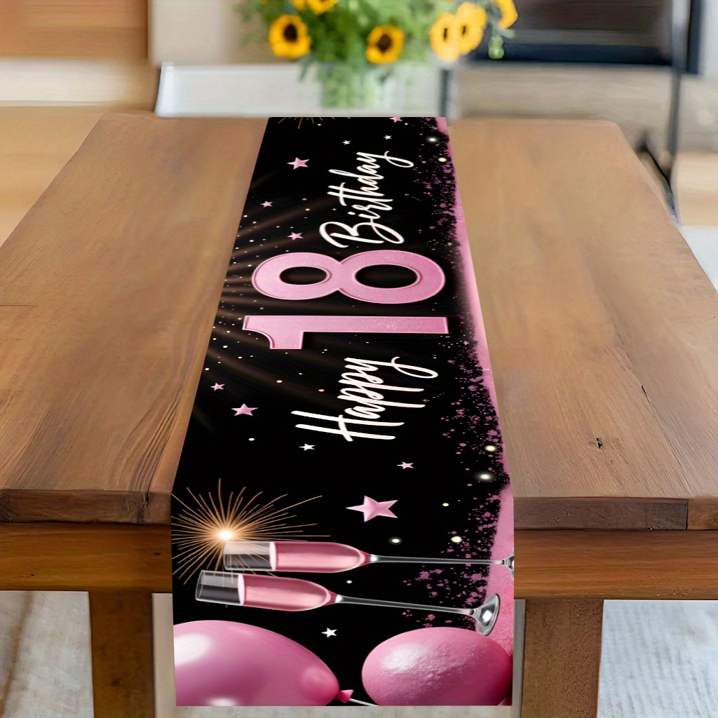 TEMU 2D Flach 1 Stück, "Happy 18th Birthday", Rechteckige Tischdecke aus Polyestermaterial, Ländlicher Stil, Moderner Stil, Geeignet für Party Küche
