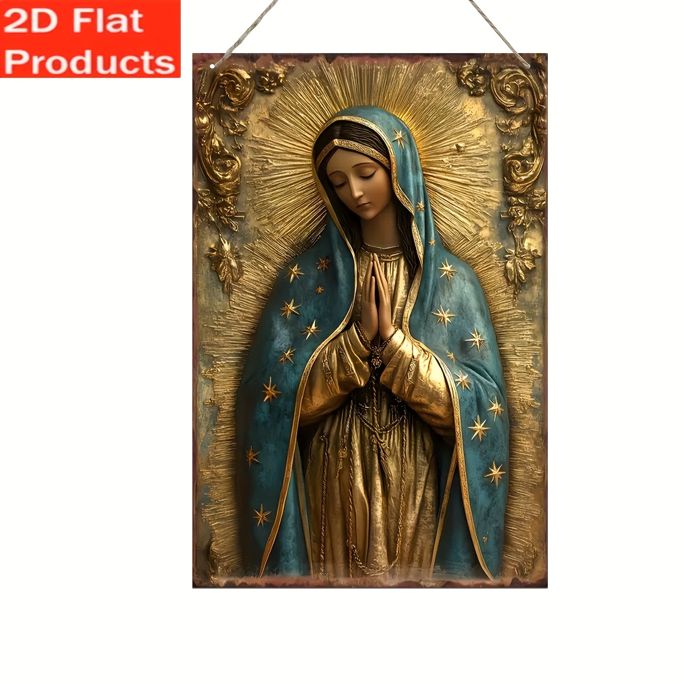 TEMU Placa y adorno decorativo 2D, 1 pieza, de pared de madera vintage de de Guadalupe - Letrero de madera español aureola dorada y estrellas, con