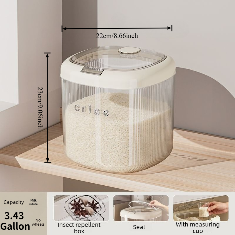 TEMU Airtight Rice Storage Container, 3.43/6.6/10.04 Gallon Large Rice Bin With Insect Proof Box & Measuring Cup, Transparent Grain Storage Bucket,