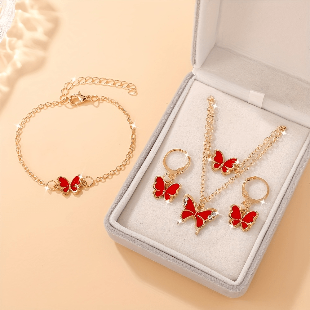 TEMU 4pcs Sweet And Fresh 3pcs Jewelry Set, Women's Fashion Versatile Earrings, Necklace, Bracelet, And Stud Earrings