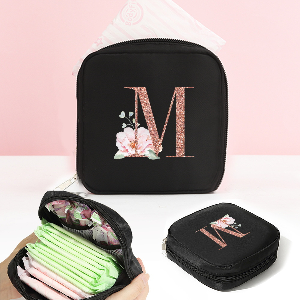 Portable Women's Cosmetic Bag Organizer Case For, Tampon Storage Pouch, Sanitary Pad Holder, Napkin Makeup Case, Lipstick Storage Bag, Travel Essentials, Valentine's Day Gifts, Initial Name Pattern