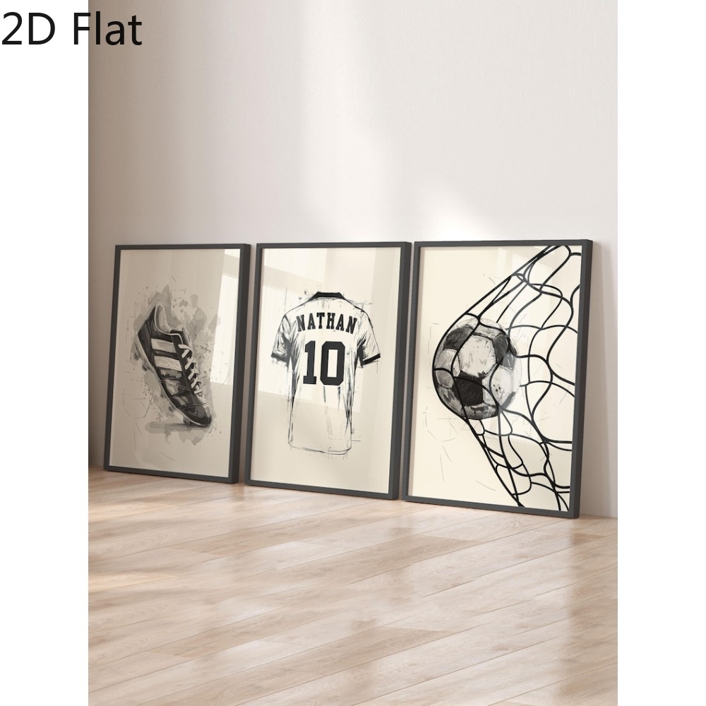 TEMU 2d Flat, 2d Flat, Personalized Poster 2d Flat 3pcs/set Unframed - Custom Name And Football Wall Art Poster, Poster And Print, Paintings, Wall