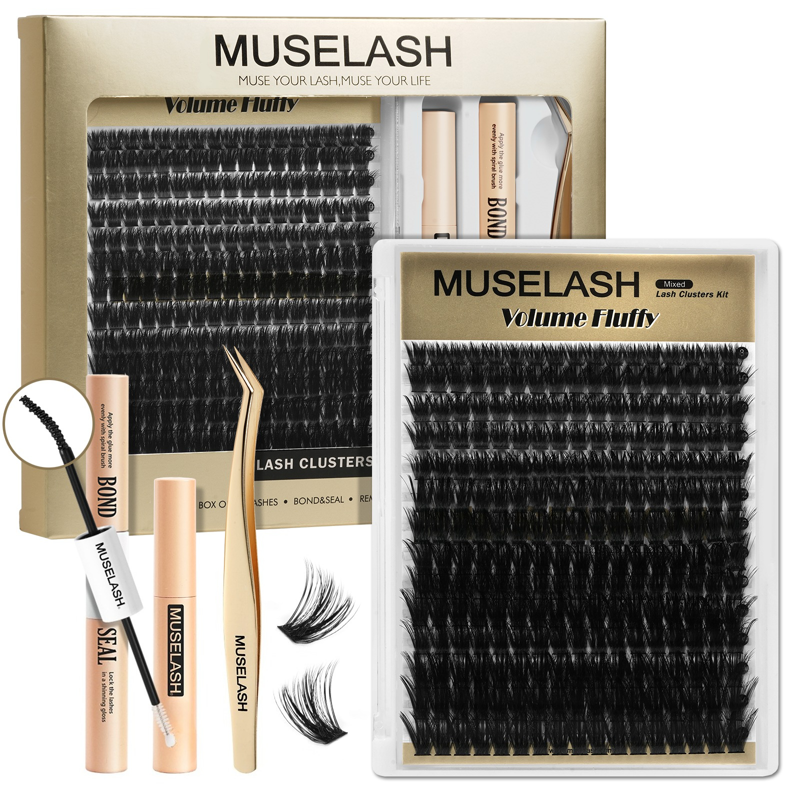TEMU Lash Clusters Kit With Glue & Tweezers, Volume Fluffy Style False Eyelashes, Lightweight Soft & Comfortable Lashes With Waterproof Design And