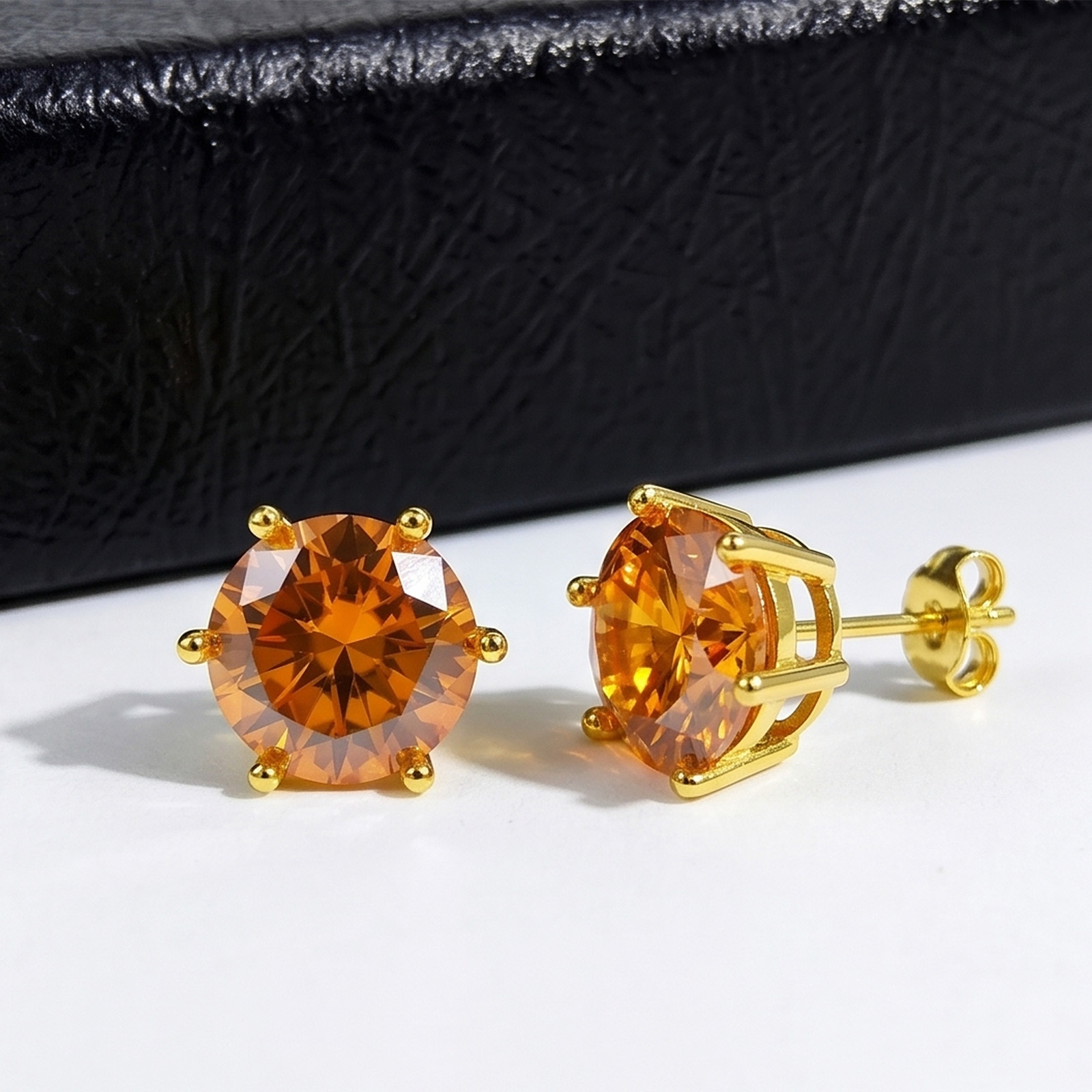 Women's Exquisite Orange Moissanite Stud Earrings, Elegant Gift