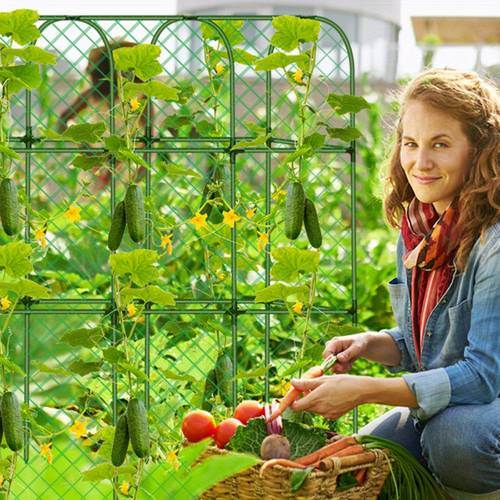 u shaped metal garden trellis with netting sturdy plant support for climbing vegetables flowers fruits vines raised bed design for tomatoes green garden trellis for climbing plants ushaped structure durable construction