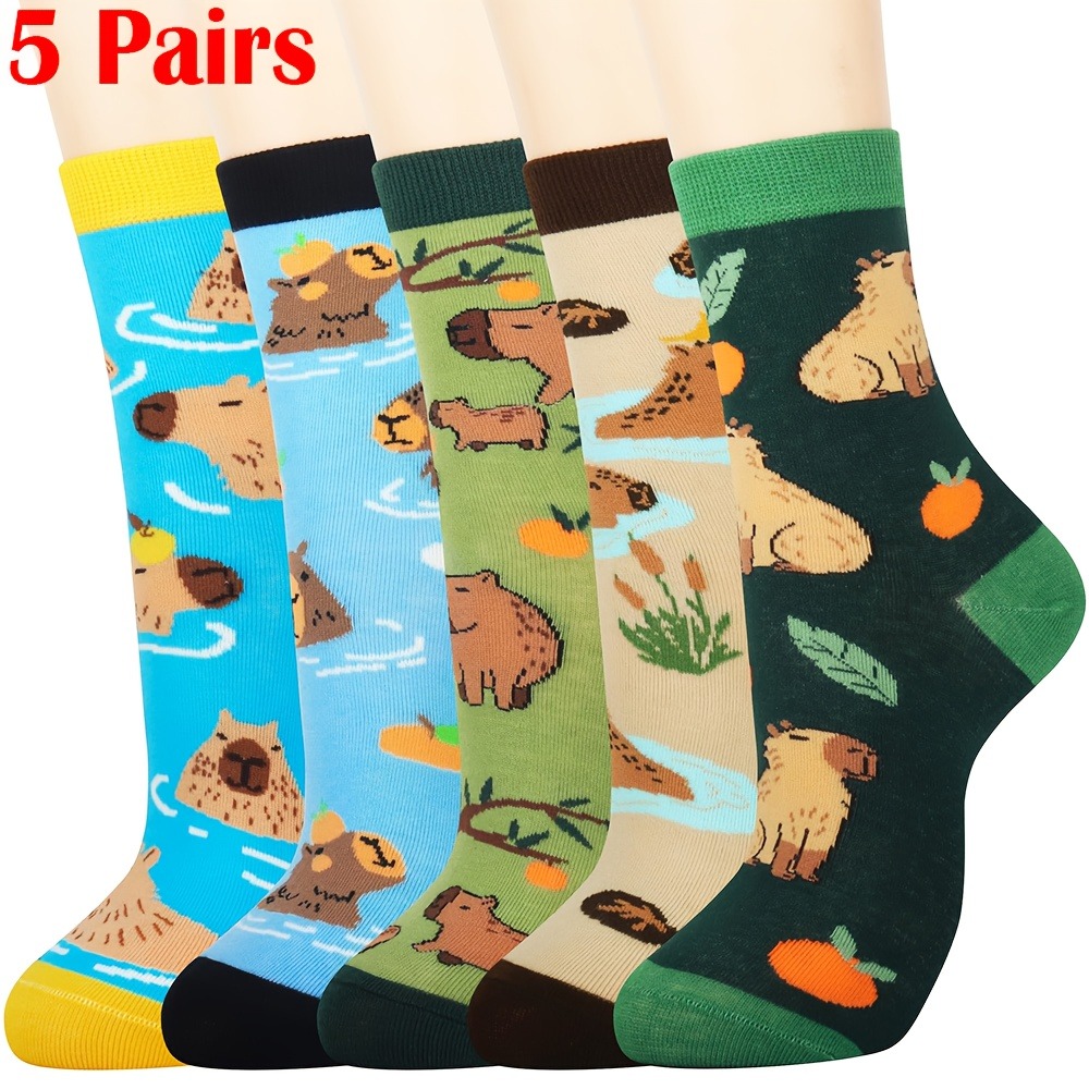 E-shop Zufälliges 1 Paar/5 Paare/10 Paare Bequeme Damen Outdoor Socken, Capybara Mid-Calf Socken, Tierparty Capybara Geschenk, Capybara Enthusiast
