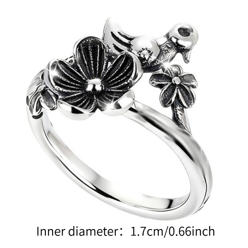 3D Bird Flower Ring, Retro Individual Design for Women