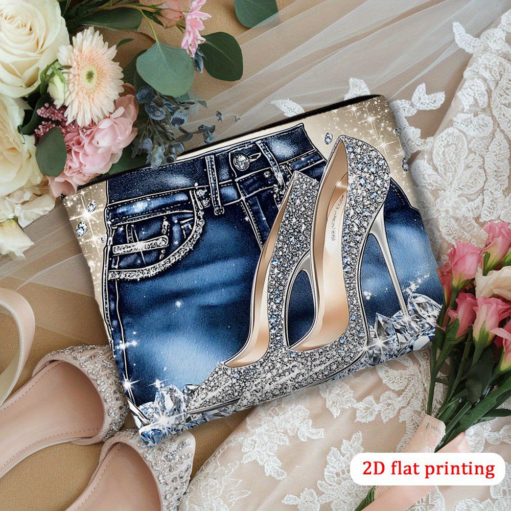 E-shop 1 Stück Diamant- Design Kosmetiktasche - 2D Flachdruck Leichte Make-up-Tasche mit Reißverschluss, Reise-Toilettentasche für Damen, Waschbar,