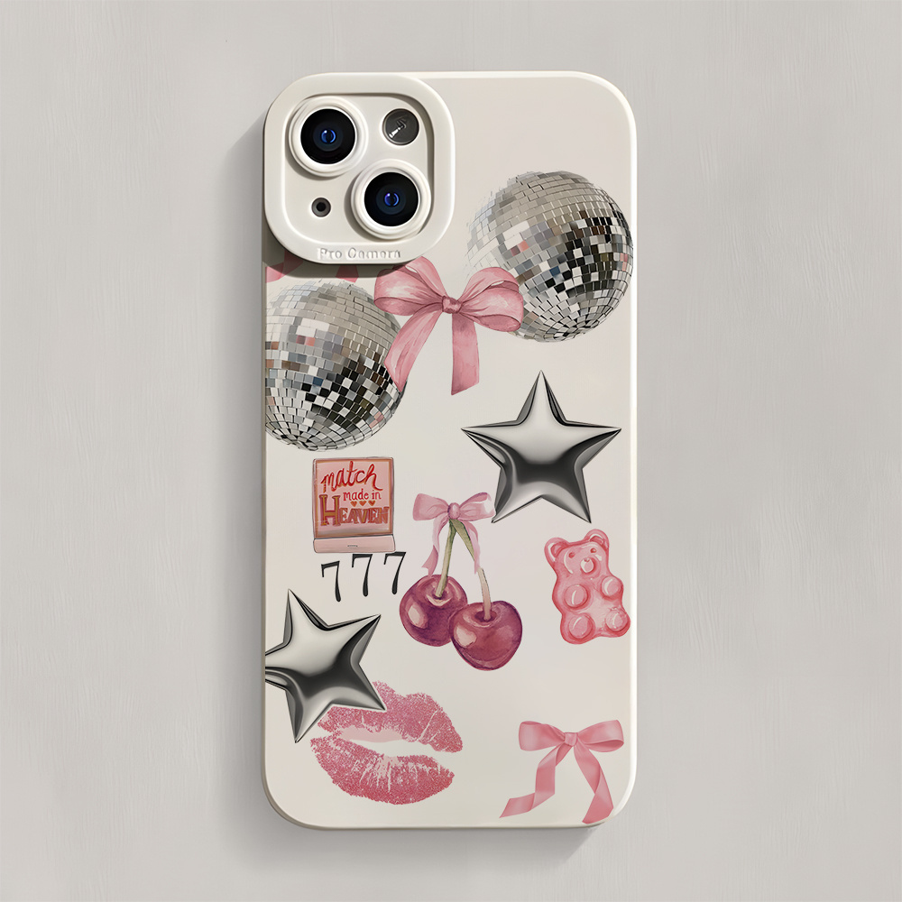 

A Stylish Cherry Pattern Crystal Ball Phone Case, Featuring A Shockproof Design, Compatible With Iphone 11/12/13/14/15/16 Pro Plus , Made From Materials.