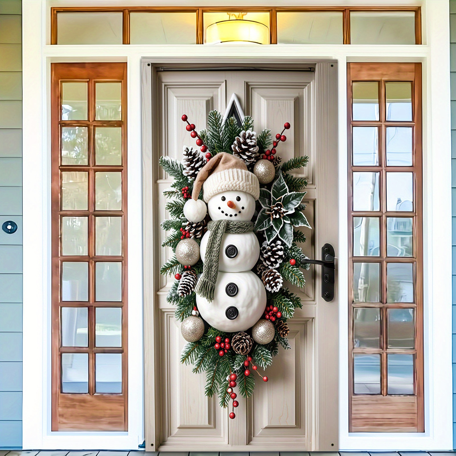 

2d Door Banner Christmas Snowman Garland Door Banner, 35x70-inch Polyester Festival Wreath, Multi-functional Holiday Decoration, No Electricity, Suitable For Entrance, Room, Winter, New Year And