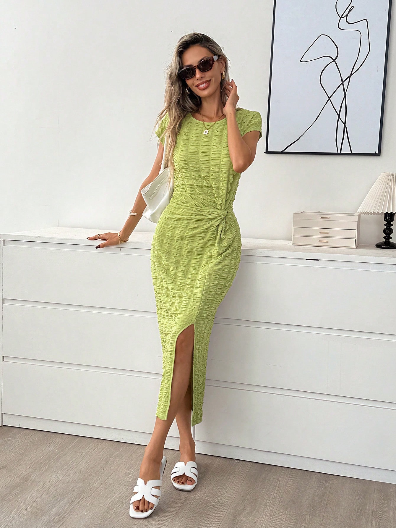 avocado green dress outfit womens length summer round neck st-maternity-cocktail
