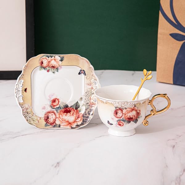 vintage british floral coffee cup and saucer set with   - elegant floral teacup,  , black interior - 7oz tea cup for home, office, or gift - durable porcelain construction - ideal for coffee, tea,   - elegant tableware for special occasions, home dining,  , premium  , stylish drinkware,  , office workers Product details 4