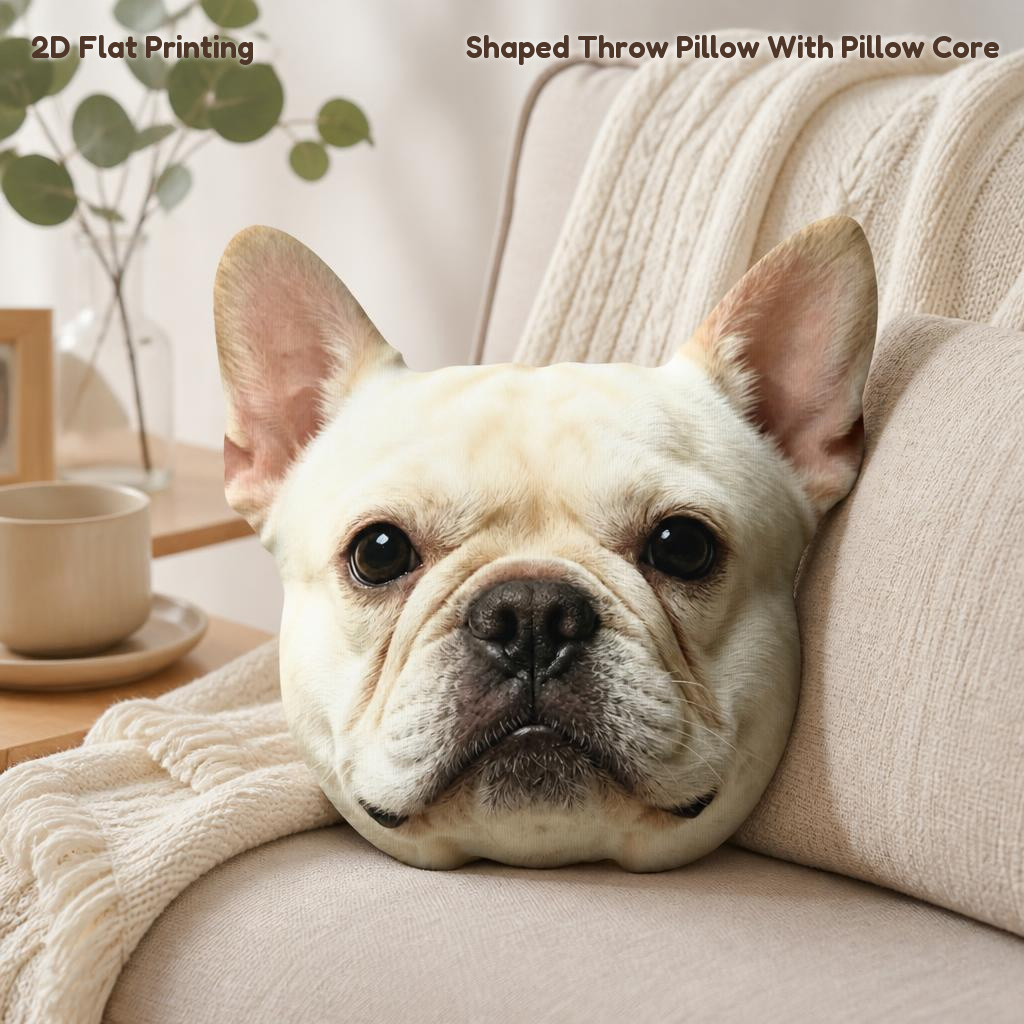 TEMU 1pc French Bulldog Face 2d Flat Printing Shaped Stuffed Throw Pillow Decorative Cushion Pillow For Gift Bedroom Sofa Room Party Decor