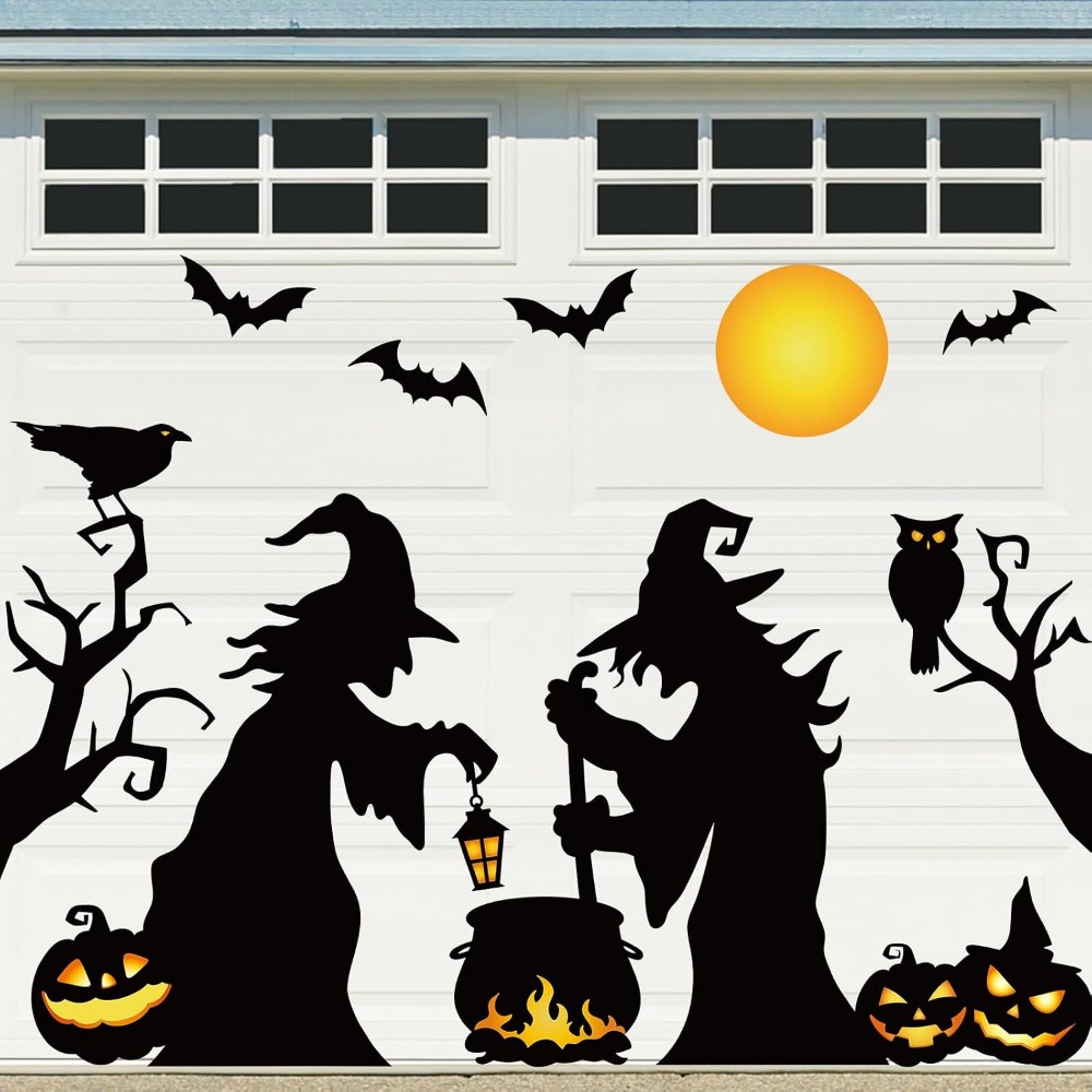 TEMU 17pcs Halloween Witch Garage Magnets, Withered Tree Pumpkin Bat Fridge Decals, Reusable For Outdoor Yard Metal Door Car Trunk Party, Home Decor,