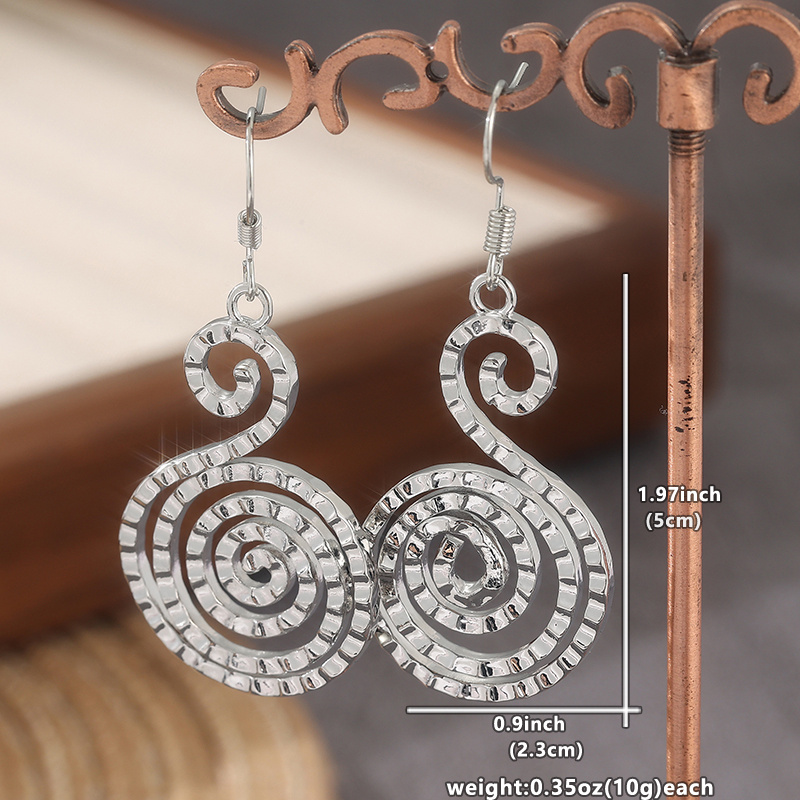 Women's Vintage Copper Silvery Textured Spiral Earrings