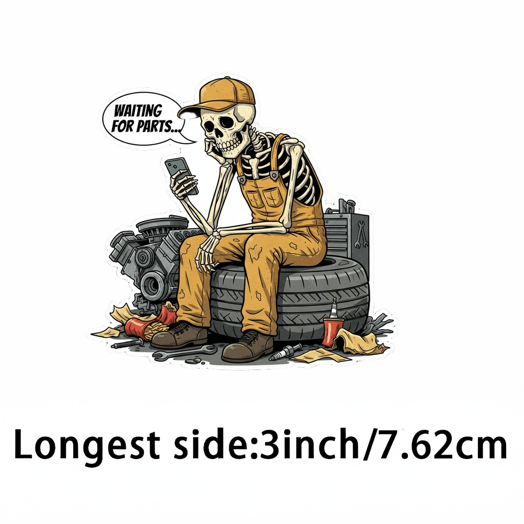 Temu – TEMU Pack Of 3 Funny “waiting On Parts” Auto Repair Stickers – Matte Waterproof Vinyl Decals With Mechanic Skeletons For Toolboxes,, Laptops – Humor