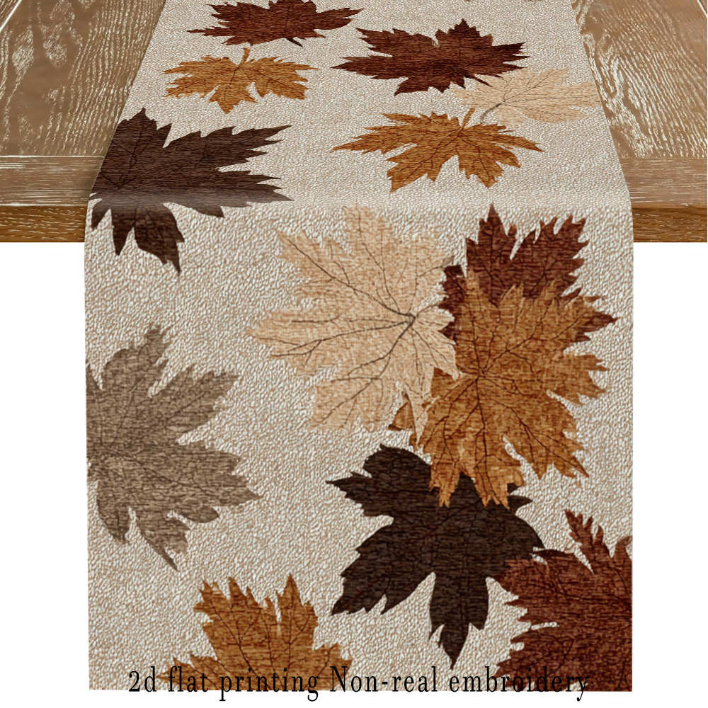 Image of 1pc Table Runner & Tablecloth Suitable For - Autumn Maple Leaf Print, 2d Flat Non-embellishment Pattern, Natural Fall Decor, Fabric For Indoor/dining Table, Fits Tables, 2d Flat