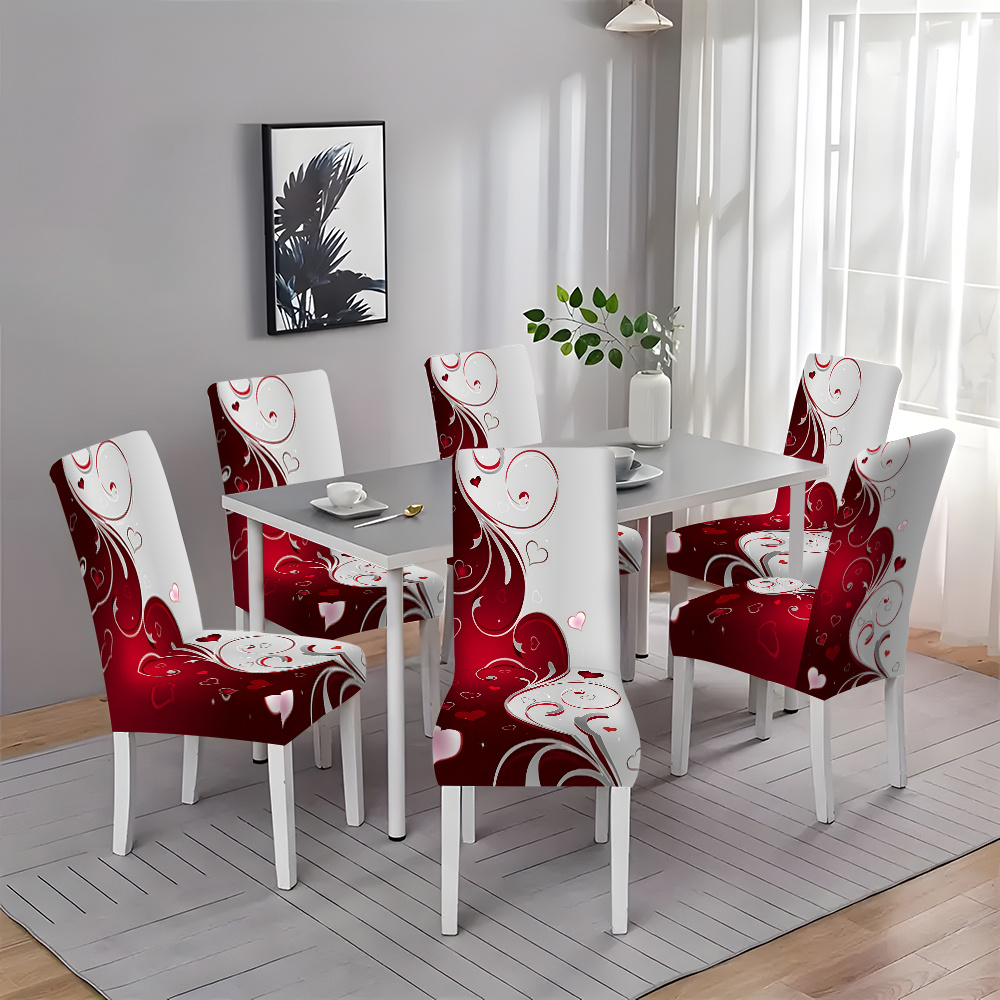 

Housses de Chaise Imprimées Élastiques , Motif Floral Blanc et Rouge, Housse en Polyester Extensible pour Salle à Manger, Salon, Cuisine - Ajustement, Lavage à Uniquement, Hôtel, 2/4/6pcs,