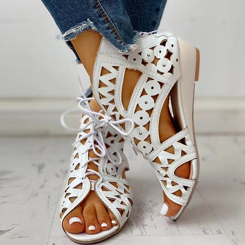 Image of 2026 Women's Wedge Sandals For Summer - Cut-out Strappy, -toe , Extended Sizes, Bohemian Casual Sandals, Summer Outdoor Slippers, European Sizes 36-42, Women Shoes