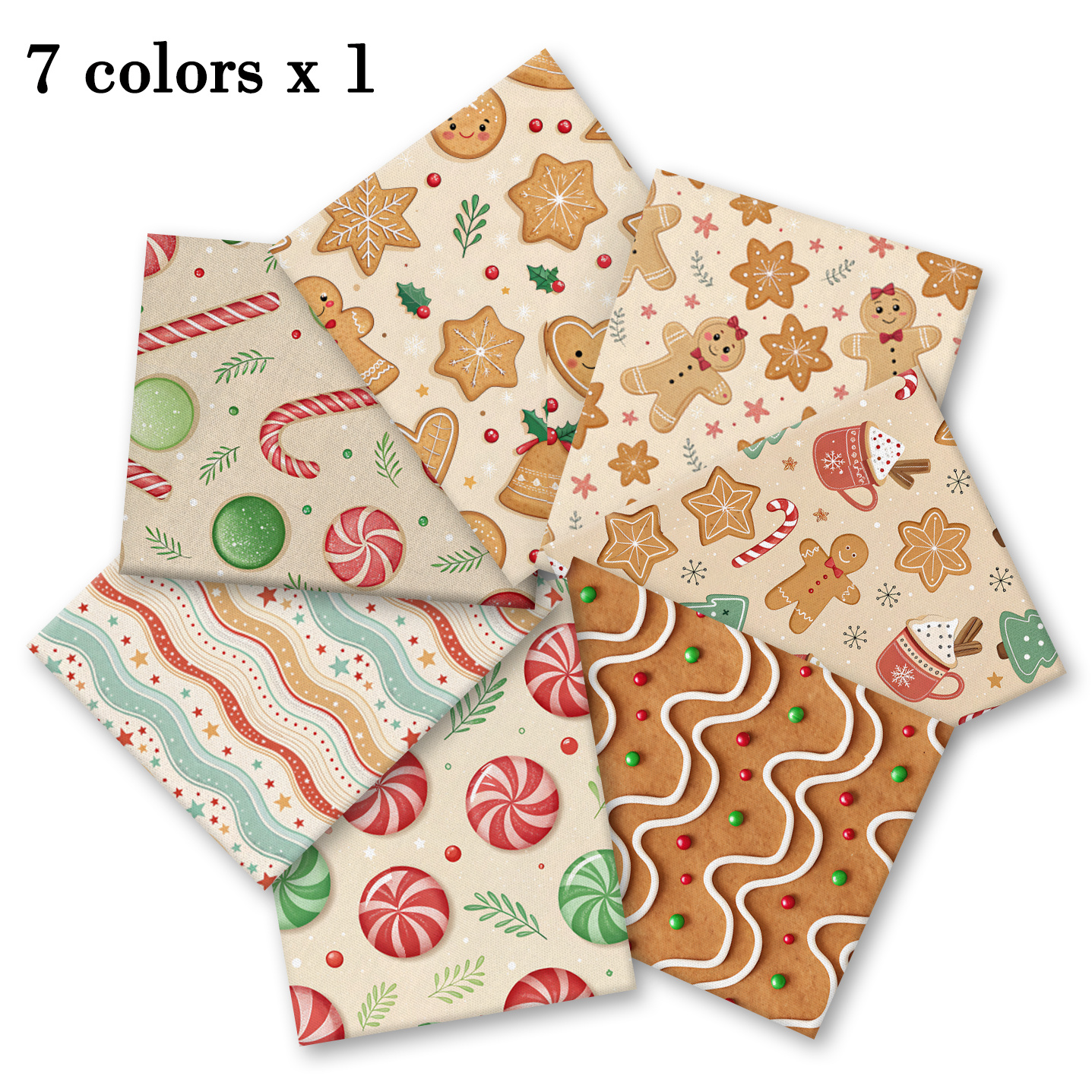 TEMU Collection de tissus Layer Cake 7 pièces : Matériel de loisirs créatifs pain d'épices de Noël et macarons, adapté pour nappes, dessous-de-plat,