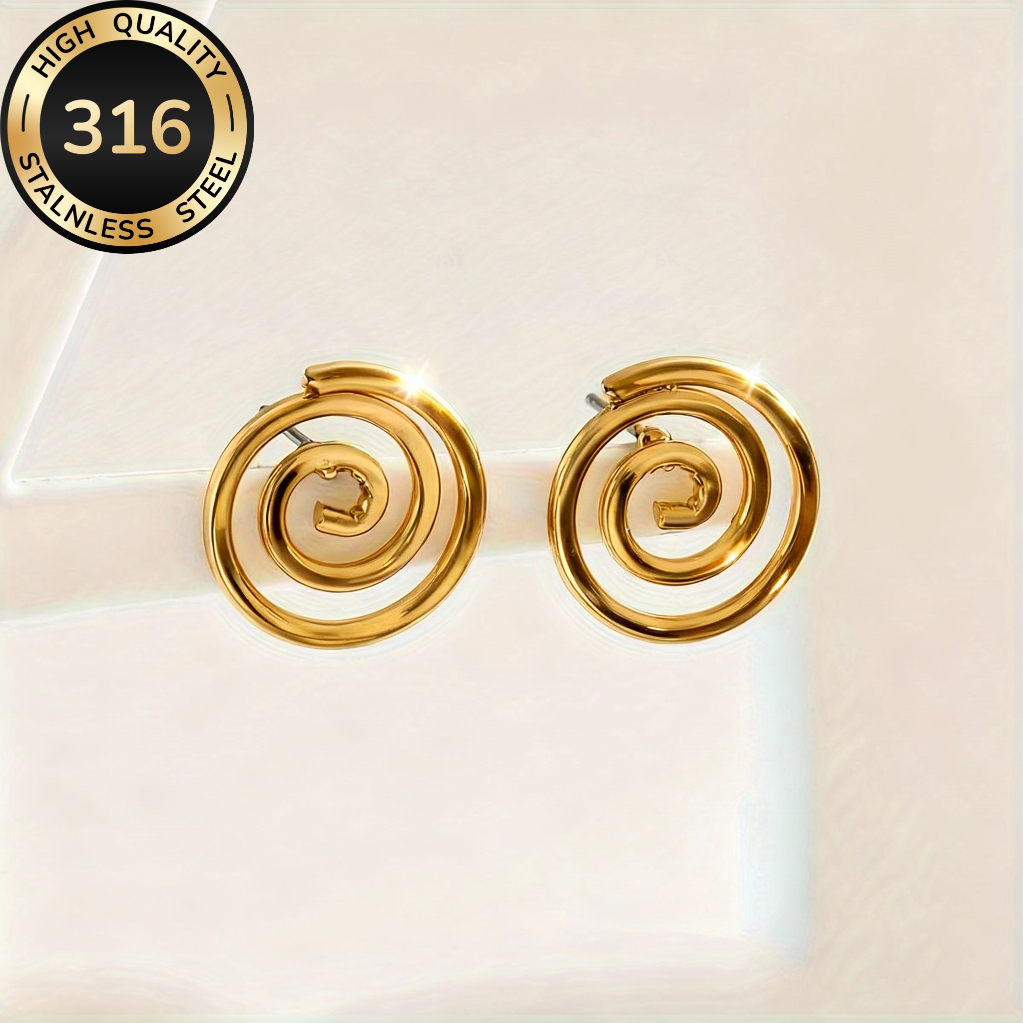 TEMU 1 Paire de Boucles d'Oreilles Hypoallergéniques Dorées Torsadées Géométriques | Acier Inoxydable 316, Plaqué Or 18K, Résistantes à la