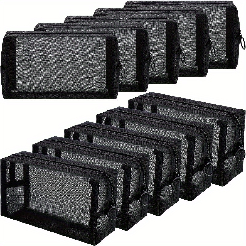 E-shop 8 Schwarze Mesh Make-up - Atmungsaktiver und tragbarer Organizer mit Reißverschluss, für Reisen, Zuhause & Büro, offene Struktur, Mesh-Material,