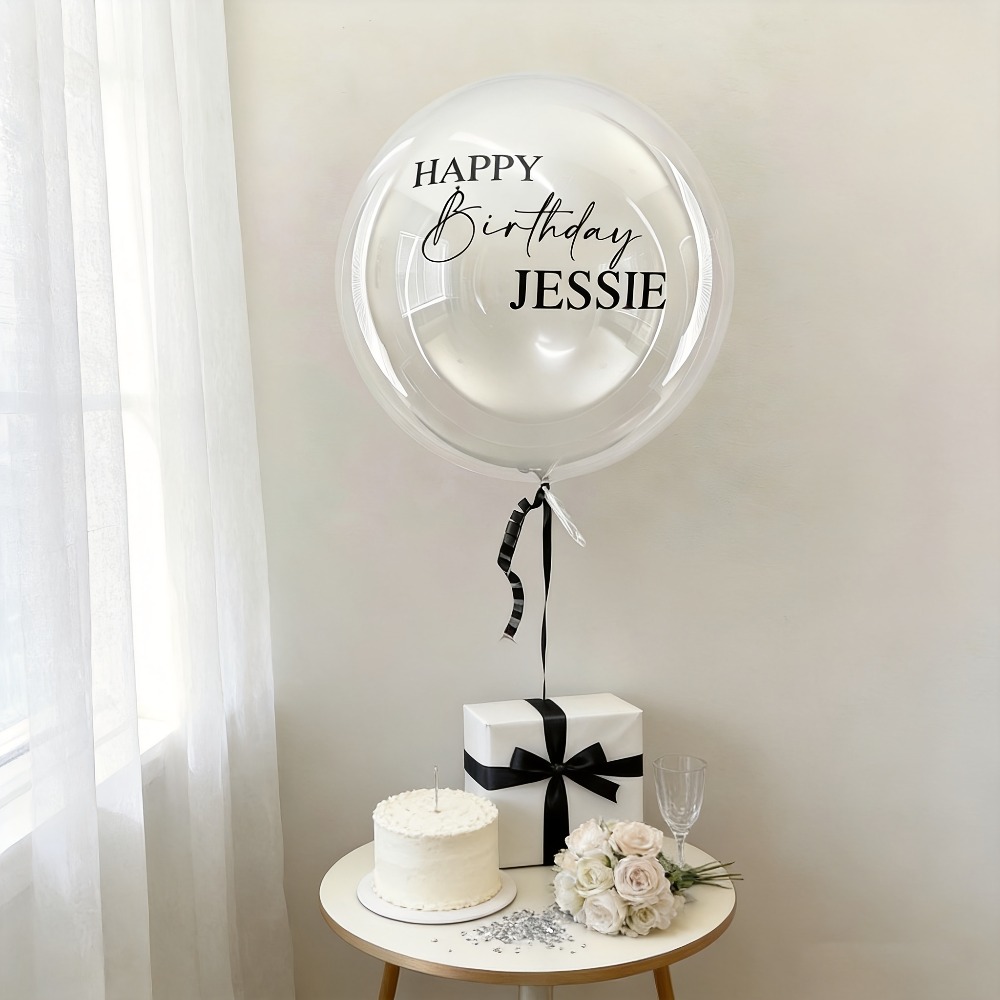 TEMU 1pc Custom Transparent Birthday Bobo Balloon, Elegant Balloon Decoration, Photography Prop And Ornament, With And Ribbon, Customizable Name Bobo