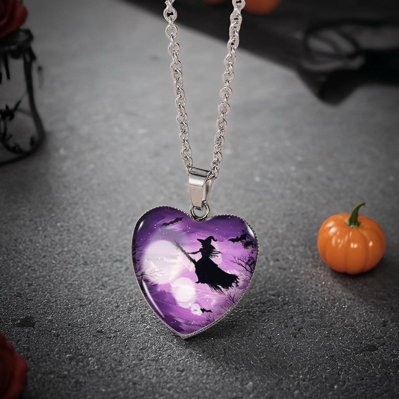  . lila sternennacht hexenherz anhänger halskette - gothic magisches   mit lila & verzauberndem design, verstellbarer verschluss, robuste 304 edelstahlkette für männer, frauen, für halloween