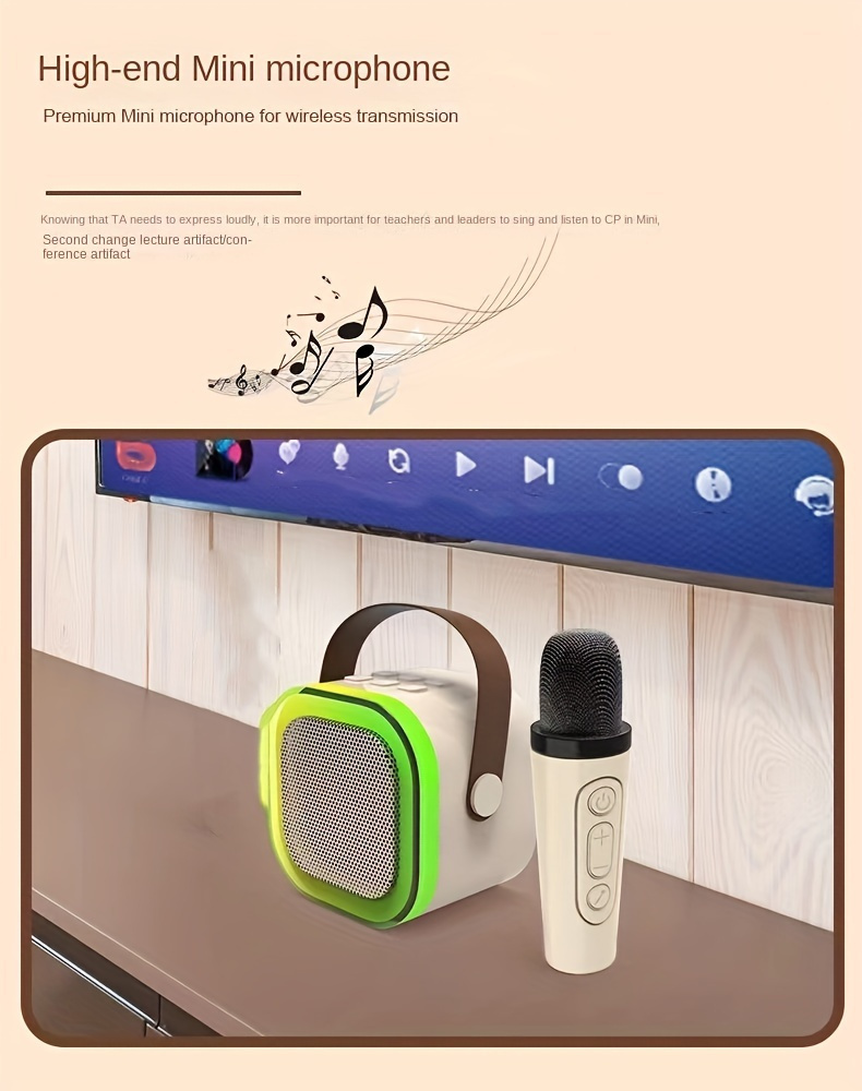 3pcs Set Portable Mini Karaoke Machine with 2 One Wireless Microphone-USB Rechargeable, Suitable for Birthday Party and Family Entertainment, LED Light Karaoke Machine, Birthday Party, Family Gathering, Christmas Gift, Birthday Gift