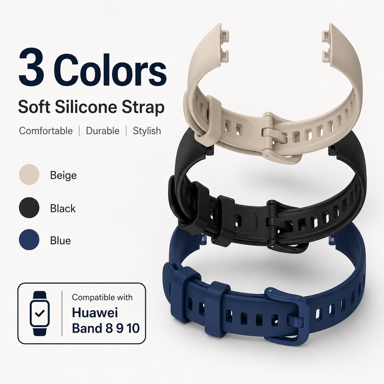 TEMU 3pcs Set Suitable For Huawei Band 8 Soft Adjustable Breathable Lightweight Sports Wristband Premium Silicone High-end 's Women's Watch Strap