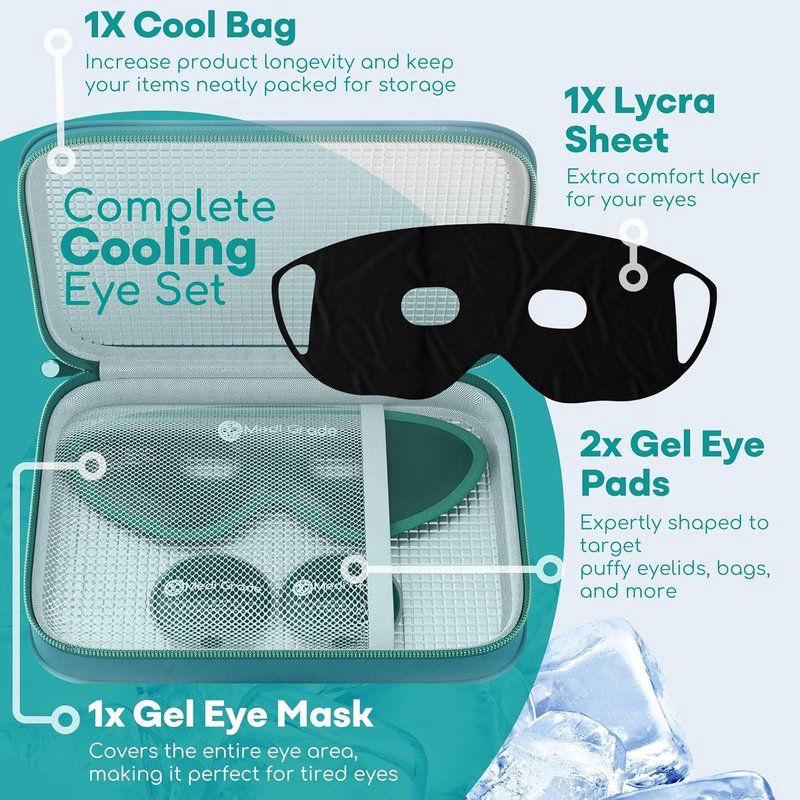 Cooling Eye Mask with Insulated Thermo-Bag & Gel Pads - Ice Cold for Puffy Eyes, Dark Circles, Wrinkles, Under-Eye Bags - Overnight & Morning/Evening Use - Soft Gel Mask for Sensitive Light, Dark Circle, Wrinkle - Long-Lasting Cold - No Fragrance