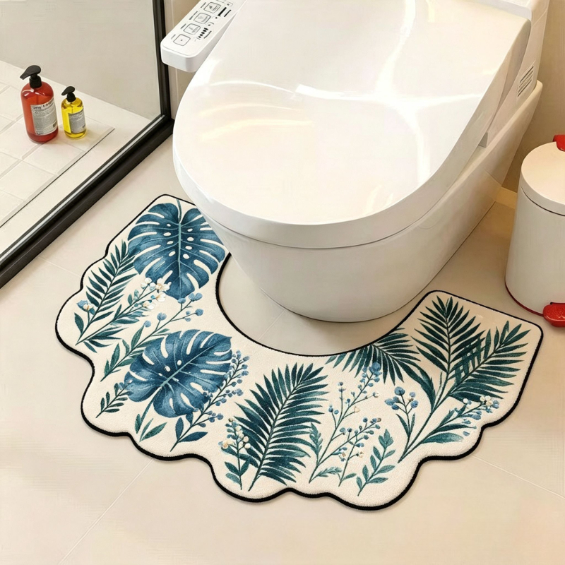 TEMU Faux Cashmere 900g 1pc Sunflower Floral Bathroom U-shaped Rug Nordic Fresh Home Casual Carpet Easy Living Room Plush Carpet Irregular Shape