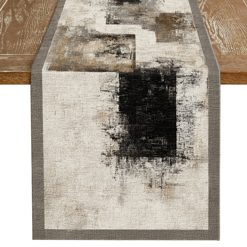 TEMU 1pc Abstract Square Art Vertical Print Table Runner, Autumn Table Runner, Modern Minimalist Style, Polyester Printed Tablecloth, Long Table