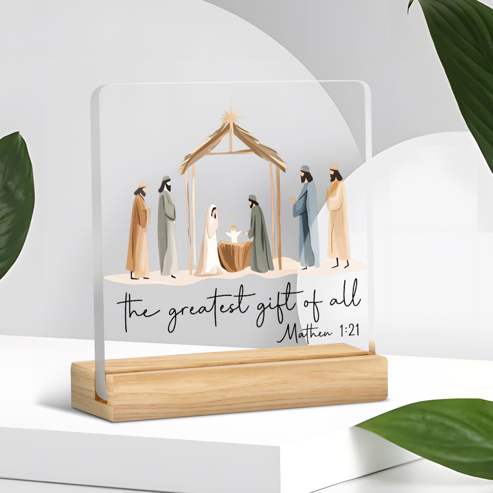 TEMU 2d Flat 1pc Acrylic Depicting Of Scene During Christmas, And The " Gift" Scripture From 12:1. Very Suitable For Decorating Home Or Office