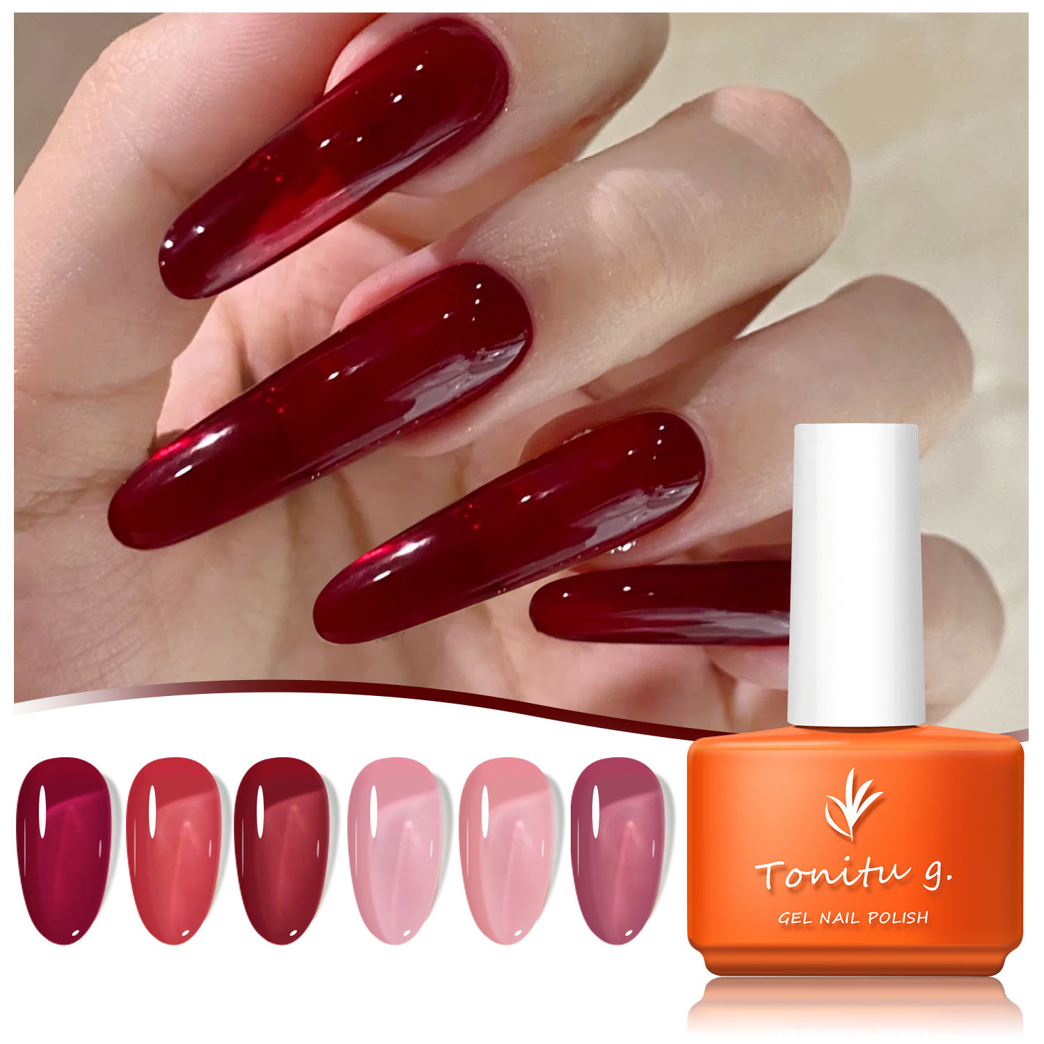 Set za gel nanoš za nokte Tonitu G Jelly Gel 6 boja, 0,24oz polu trajni gel lak prozirno mliječno sivo zeleno plavo nudo smeđe crvene, crni gel lak, set za gel nanoš, dizajn za nokte Soak Off / LED za manikuru uradi sam kućni salon za žene