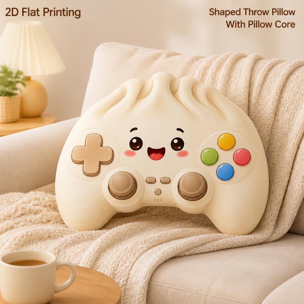 TEMU Dumpling Gaming Controller Cute Gamer Fans 2d Flat Printing Shaped Stuffed Throw Pillow, Perfect For Sofa Bedroom Living Room Decor For Office