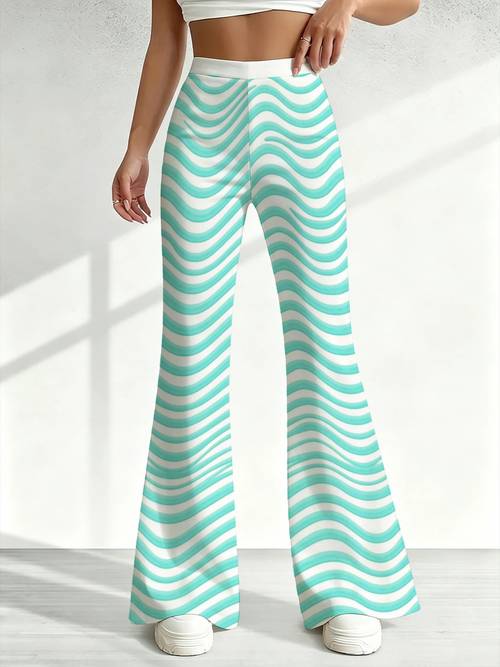 item picture lianyaoshi printed design not textured womens flare in mint green and white wavy print lightweight for lounge or restaurant wearpolyester