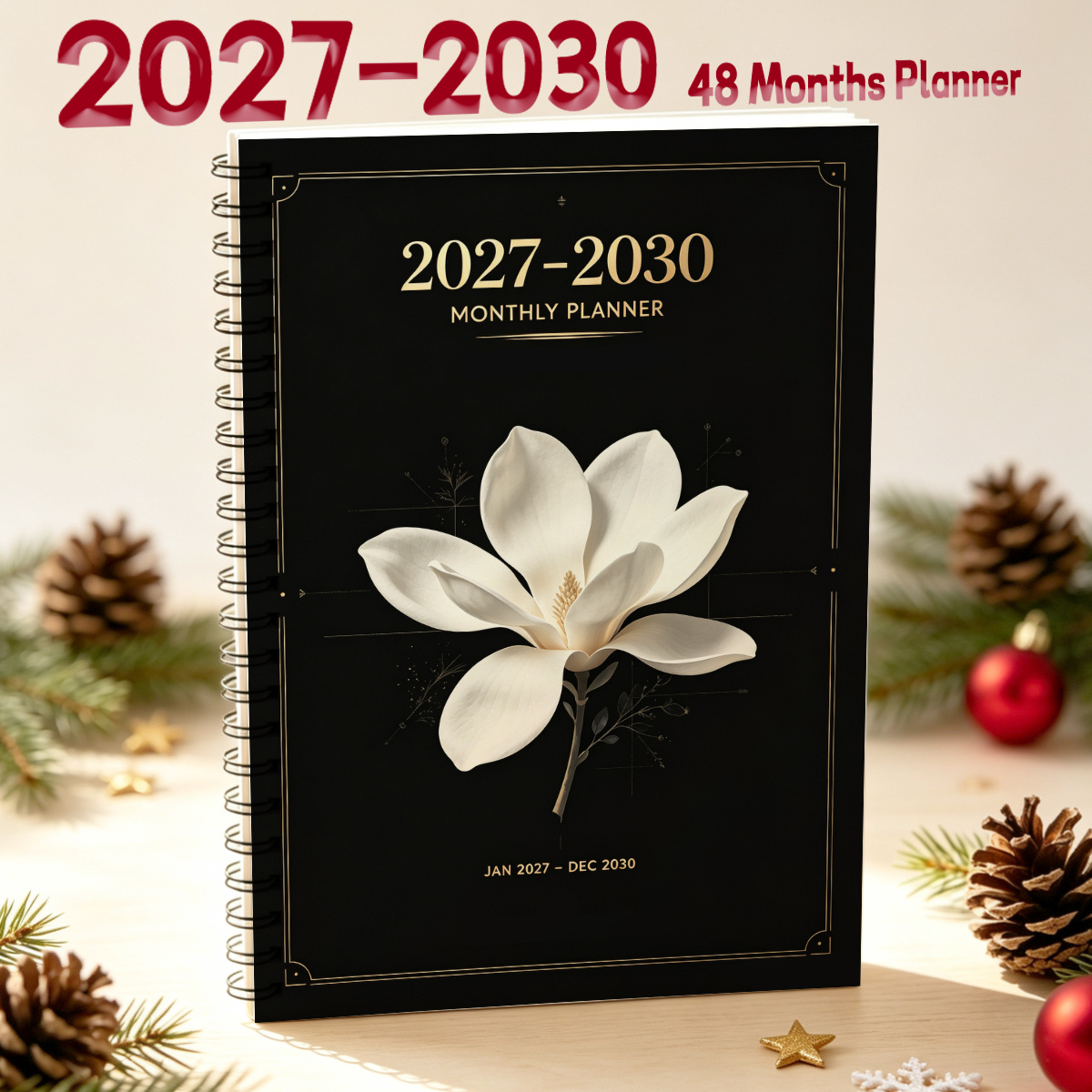 TEMU A5 Monthly Planner 2027-2030 French Provincial Floral Cover Design, 48 Month Spiral Calendar Notebook, Twin-wire Premium Thick Paper, 4-year