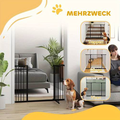 heavy duty expandable dog fence barrier adjustable gate with clamp mounting extra tall 76 107cm sturdy iron construction for large dogs indoor outdoor use easy assembly black ideal for doorways rooms